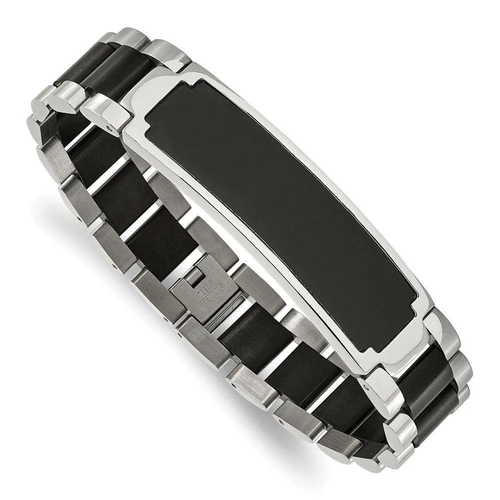 Men's 16mm Stainless Steel & Black Plated I.D. Link Bracelet, 8.5 Inch