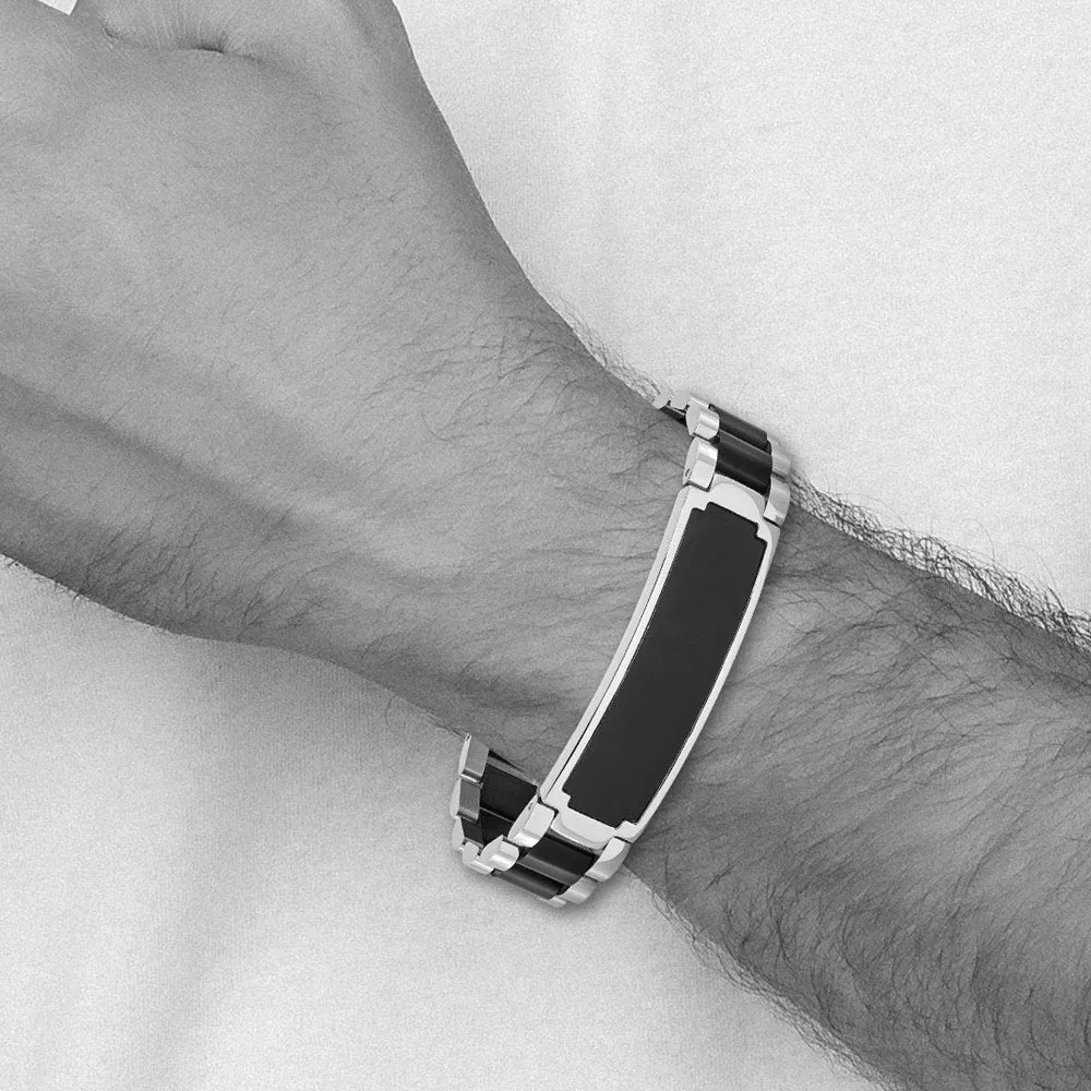 Men's 16mm Stainless Steel & Black Plated I.D. Link Bracelet, 8.5 Inch