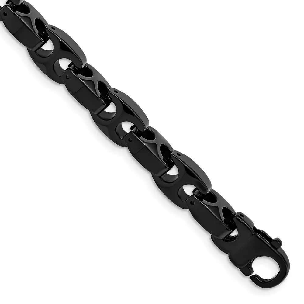 Men's 9mm Black Plated Tungsten Anchor Link Chain Bracelet, 9 Inch