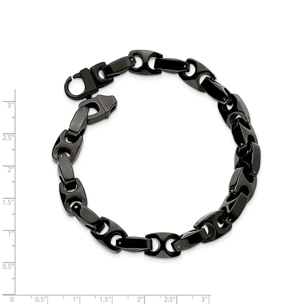 Men's 9mm Black Plated Tungsten Anchor Link Chain Bracelet, 9 Inch