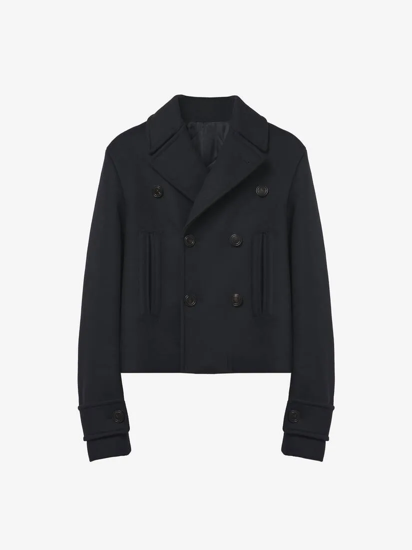 Men's Wool Felt Peacoat in Black