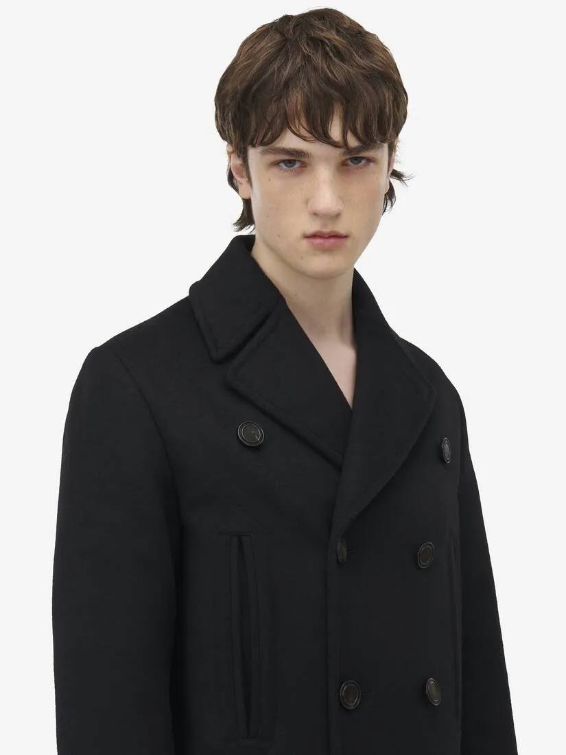 Men's Wool Felt Peacoat in Black