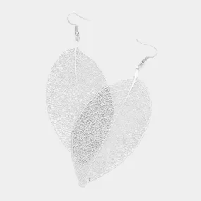 Metal Filigree Leaf Dangle Earrings