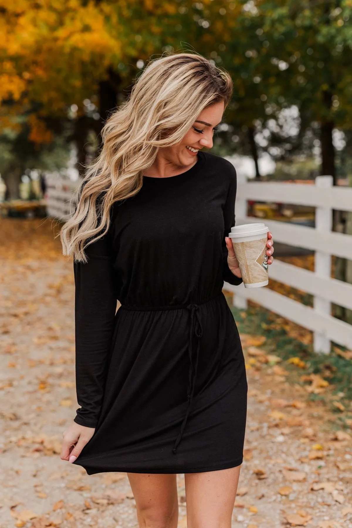 Moonlight Kisses Long Sleeve Dress- Black