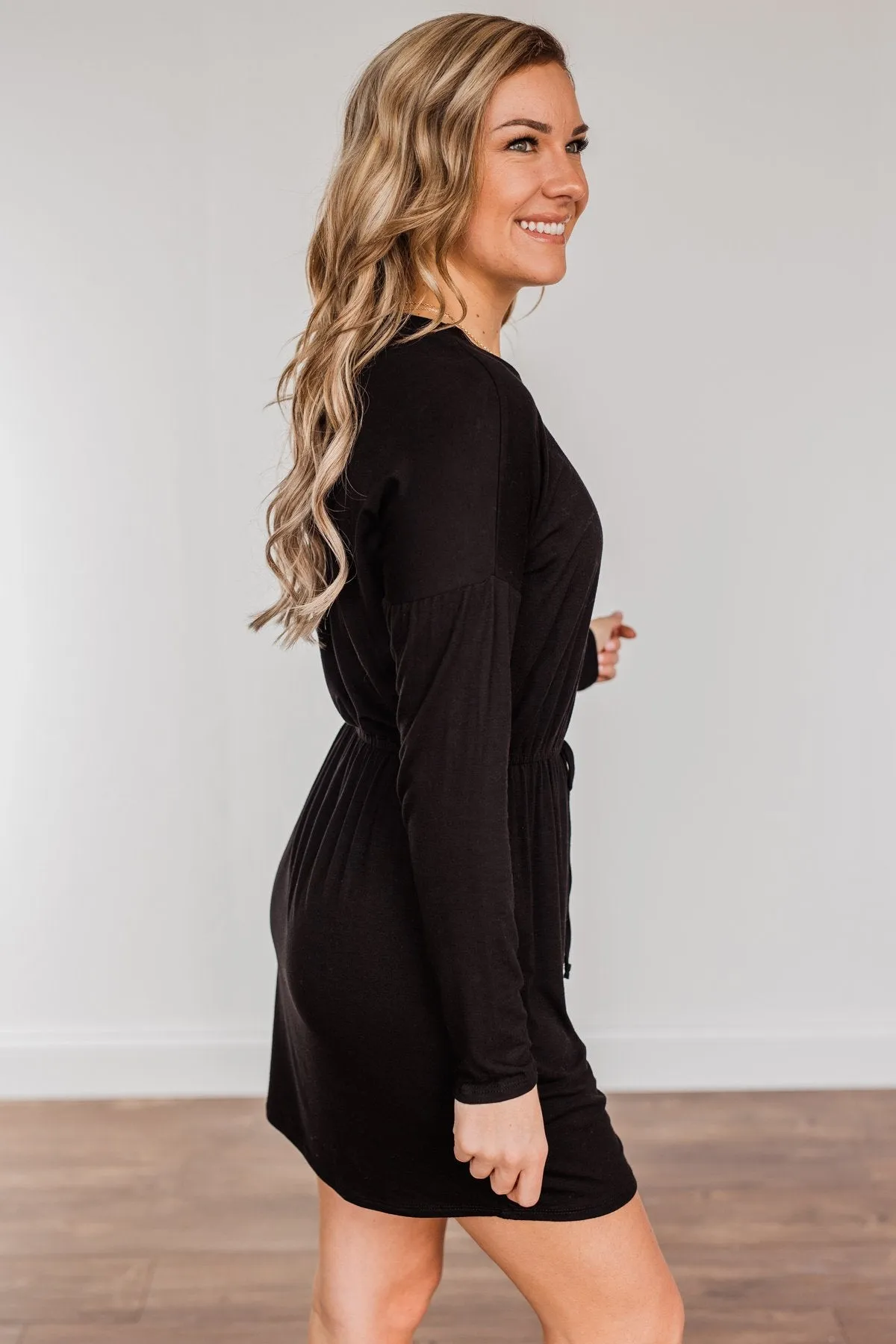 Moonlight Kisses Long Sleeve Dress- Black