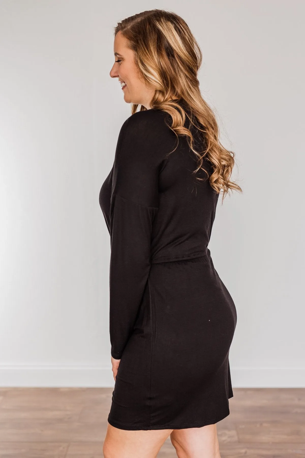 Moonlight Kisses Long Sleeve Dress- Black