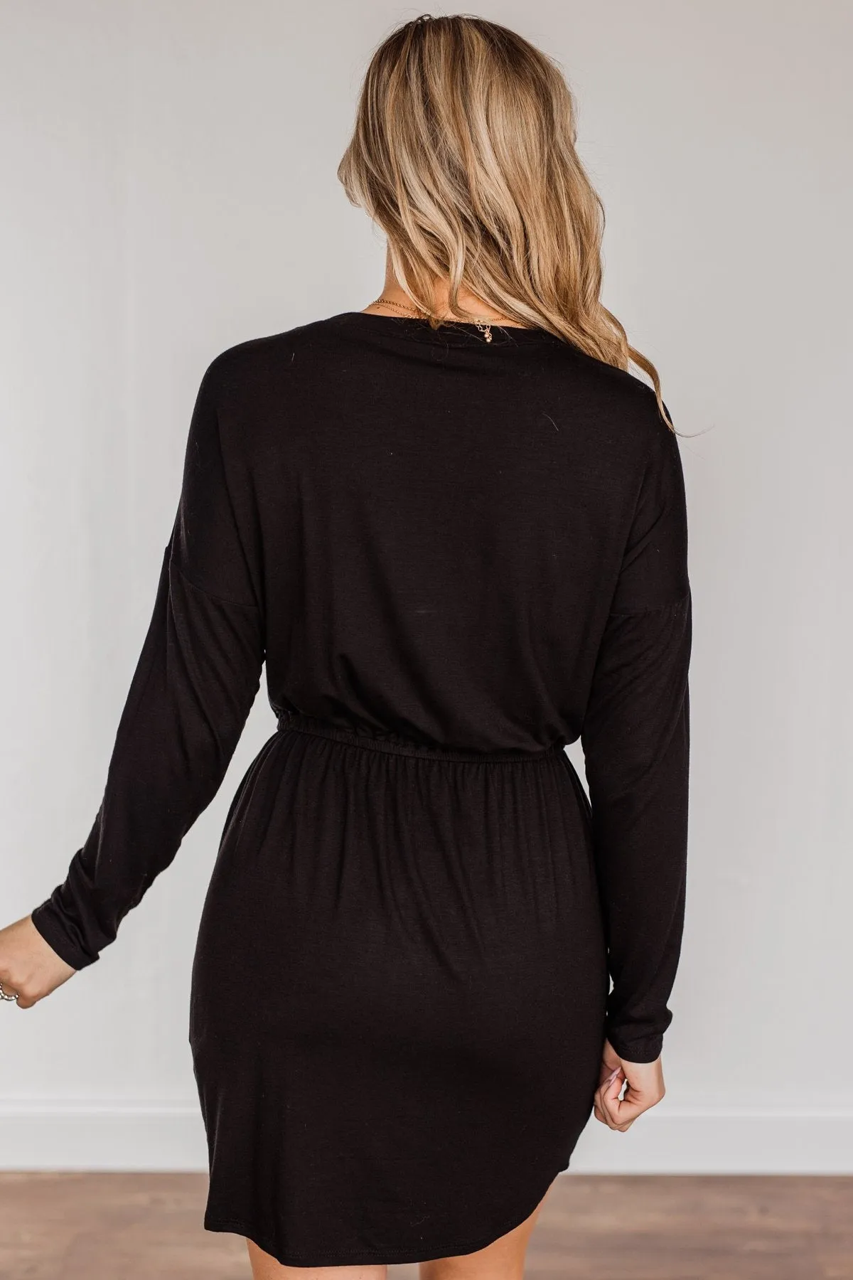 Moonlight Kisses Long Sleeve Dress- Black