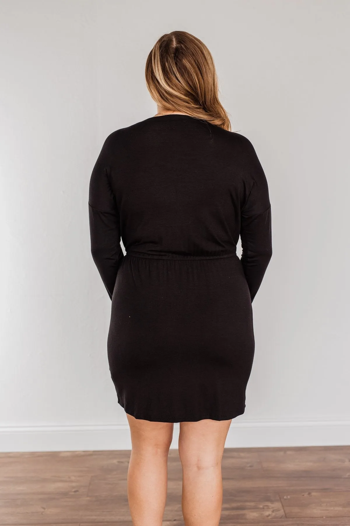 Moonlight Kisses Long Sleeve Dress- Black