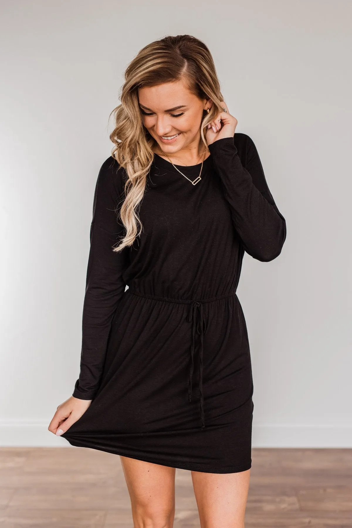 Moonlight Kisses Long Sleeve Dress- Black