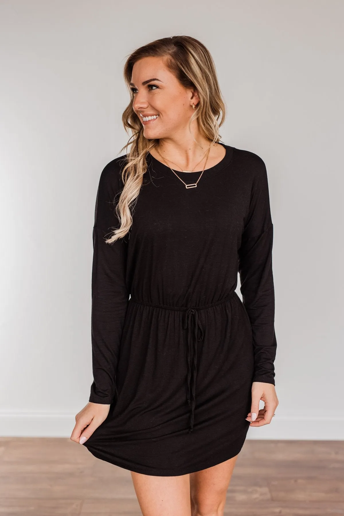 Moonlight Kisses Long Sleeve Dress- Black