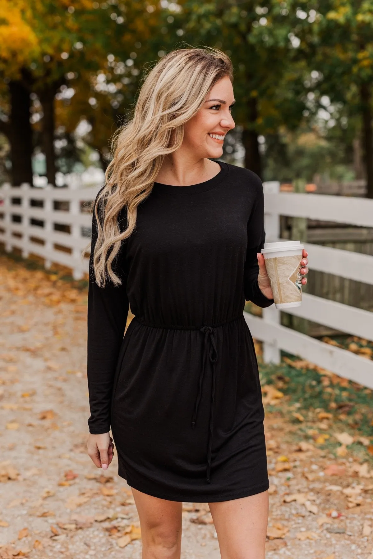 Moonlight Kisses Long Sleeve Dress- Black