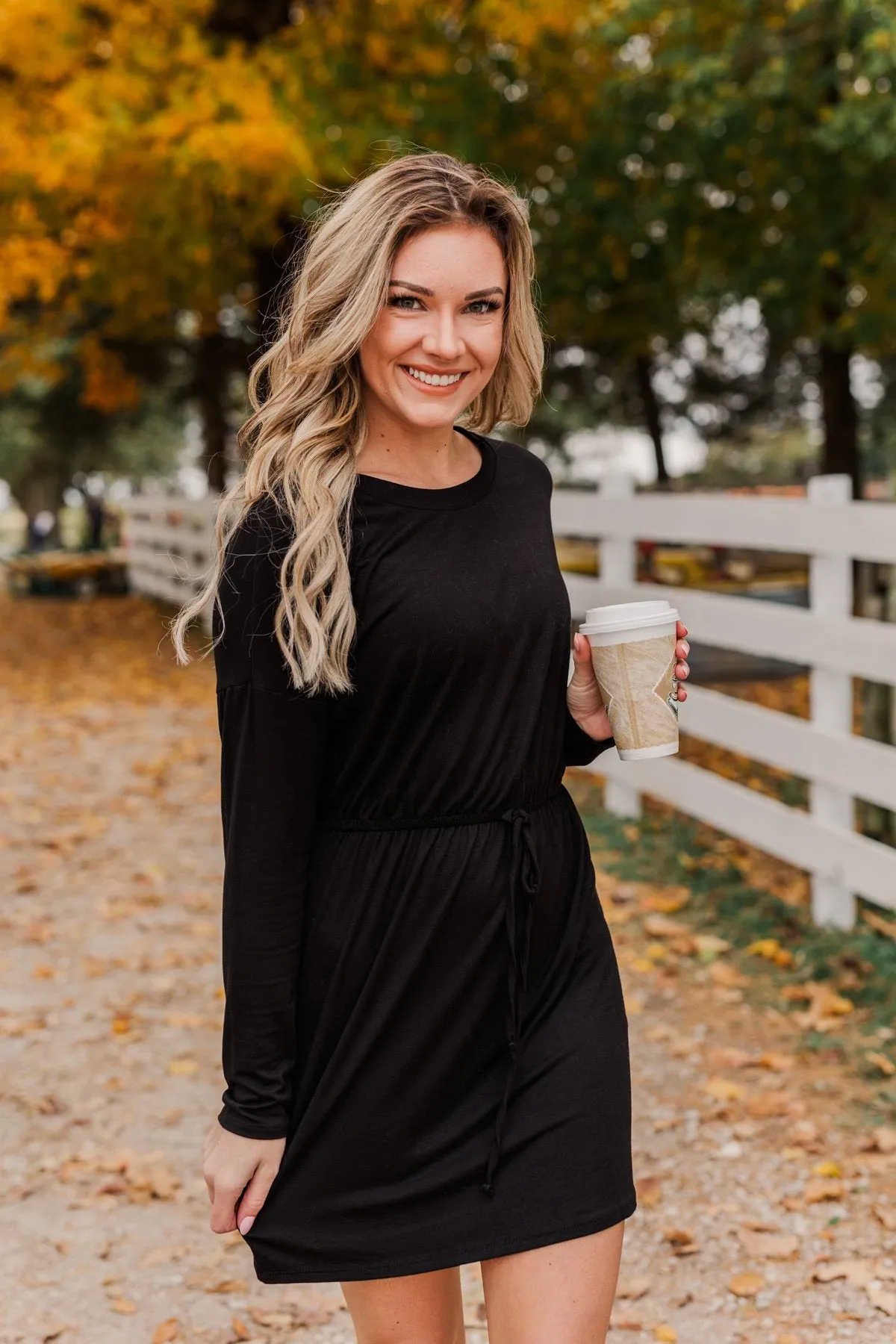 Moonlight Kisses Long Sleeve Dress- Black