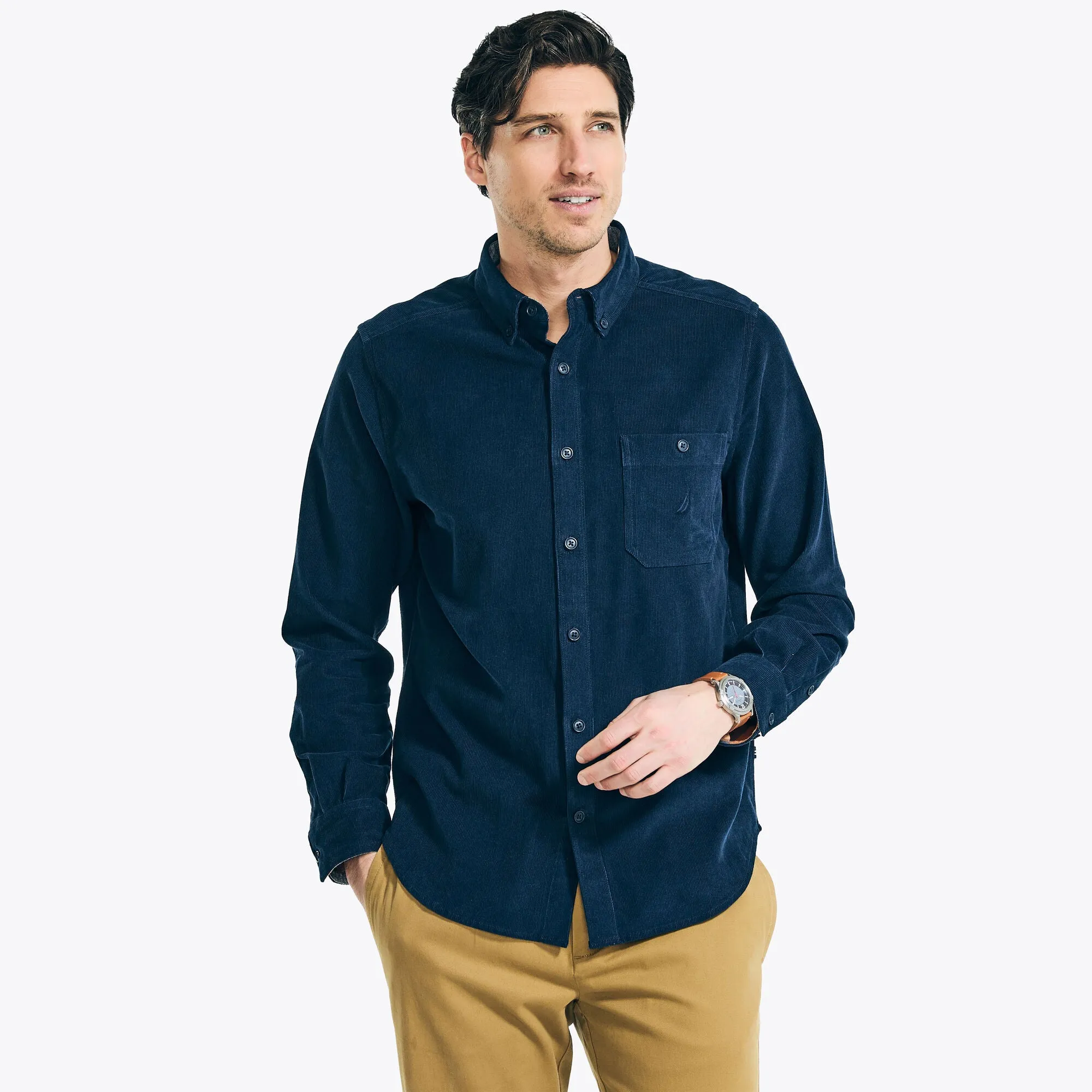 Nautica Men's Corduroy Flannel Shirt Peacoat