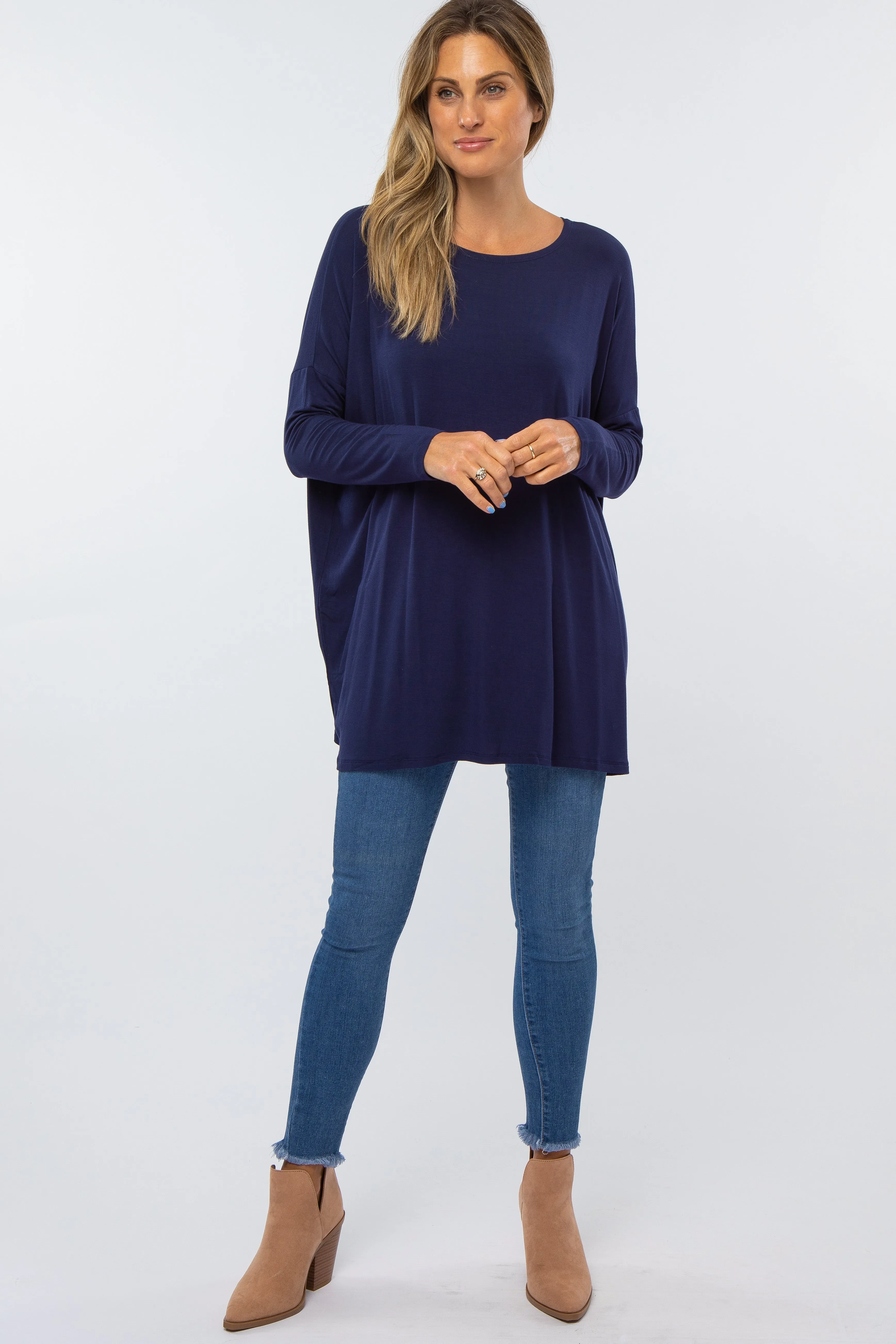 Navy Long Dolman Sleeve Top