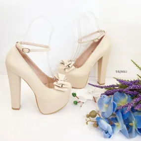 Nude Cream Bridal Ribbon Chunky Platform Shoes