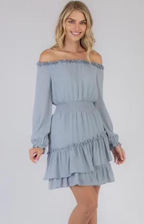 Off the Shoulder Shirred Waist Dress (SDR773A)