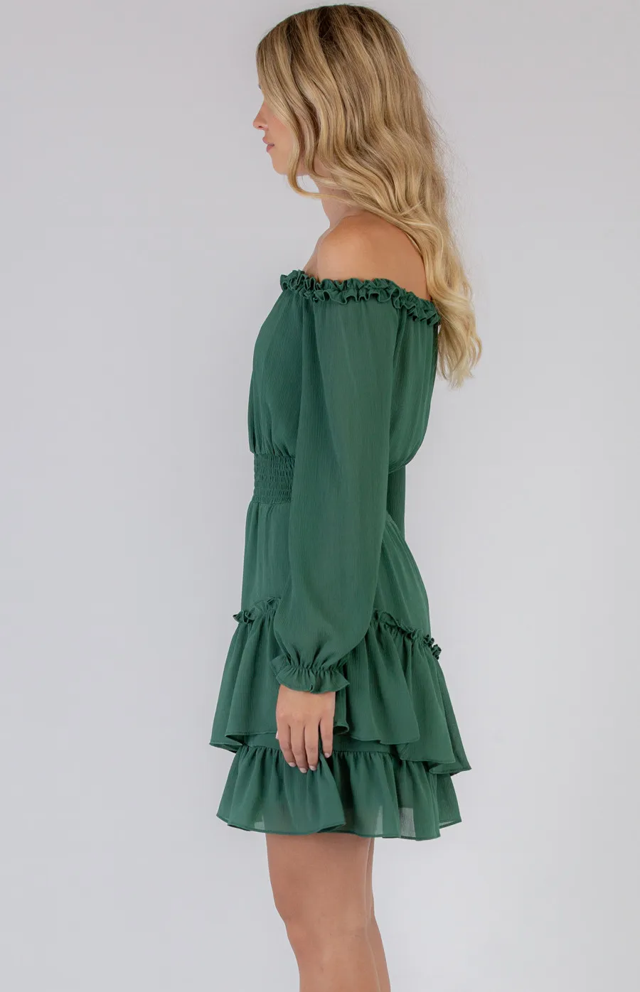 Off the Shoulder Shirred Waist Dress (SDR773A)