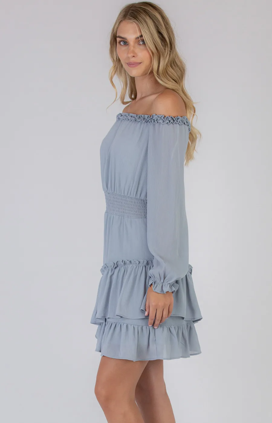 Off the Shoulder Shirred Waist Dress (SDR773A)