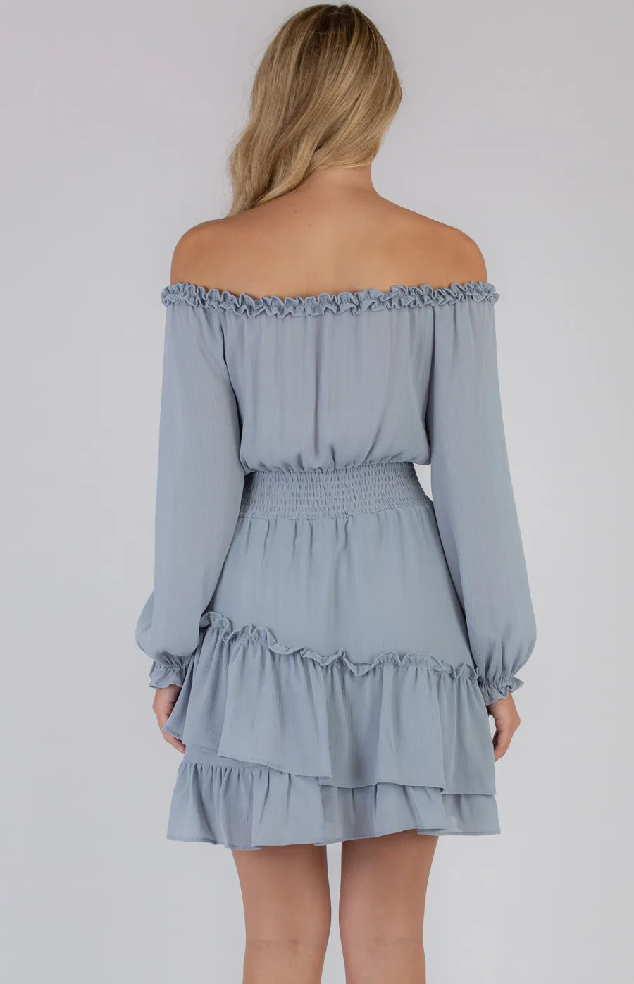 Off the Shoulder Shirred Waist Dress (SDR773A)