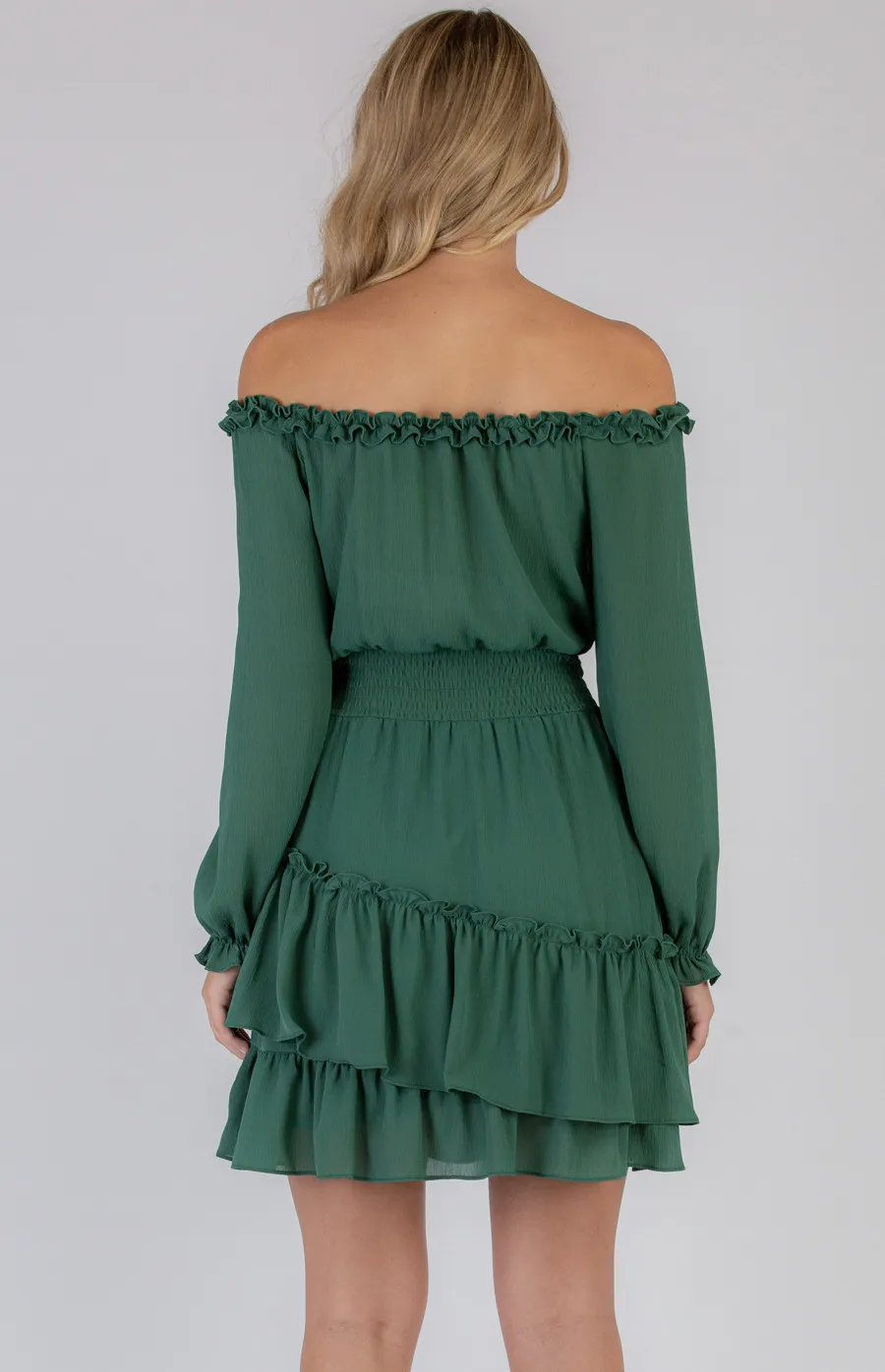 Off the Shoulder Shirred Waist Dress (SDR773A)