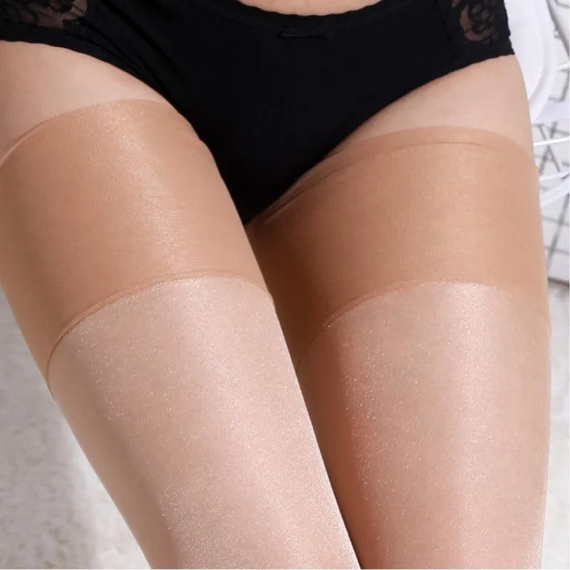 Oil Shiny Non-elastic Thigh High Stockings For Garters Belt