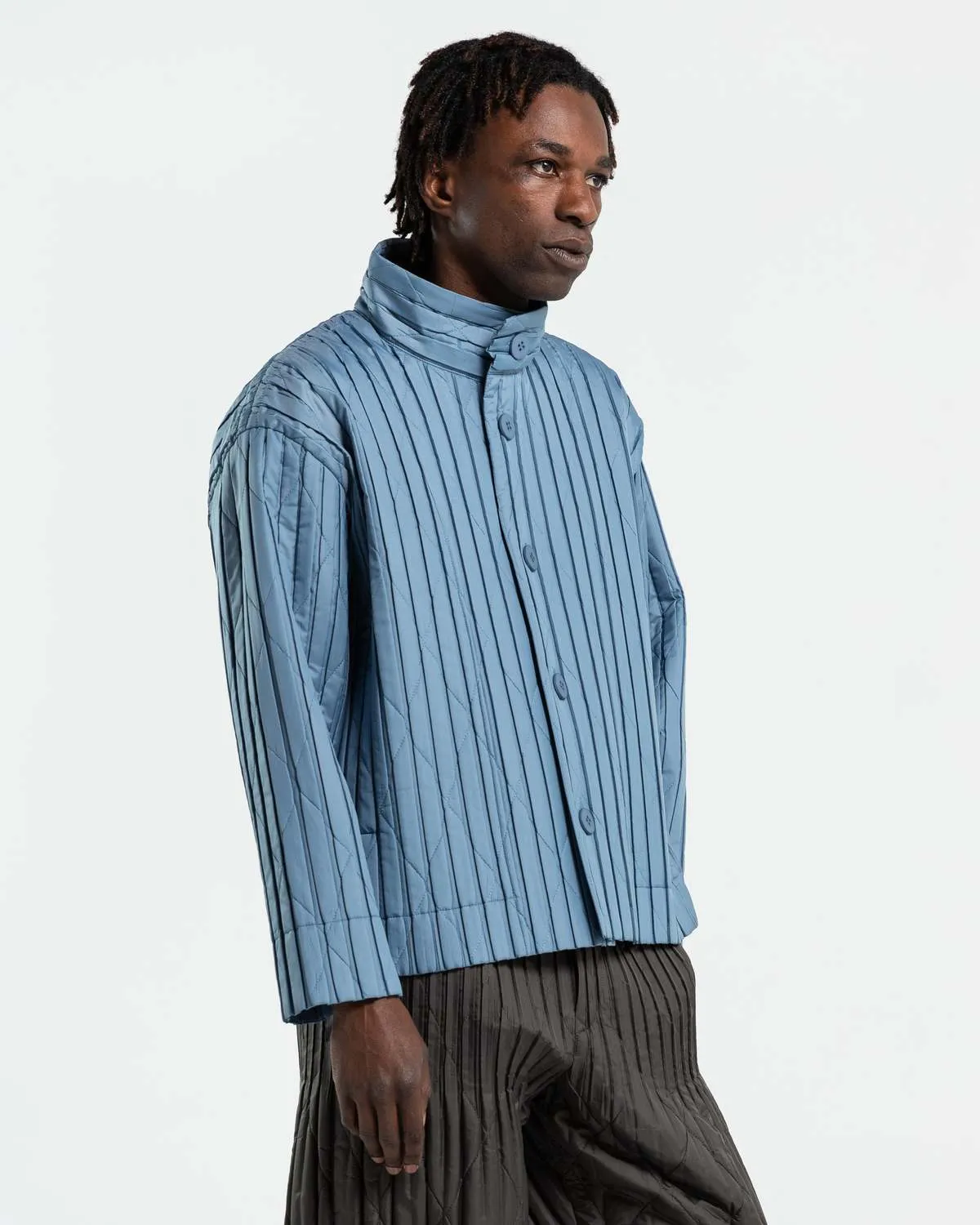 Padded Pleated Coat - Blue