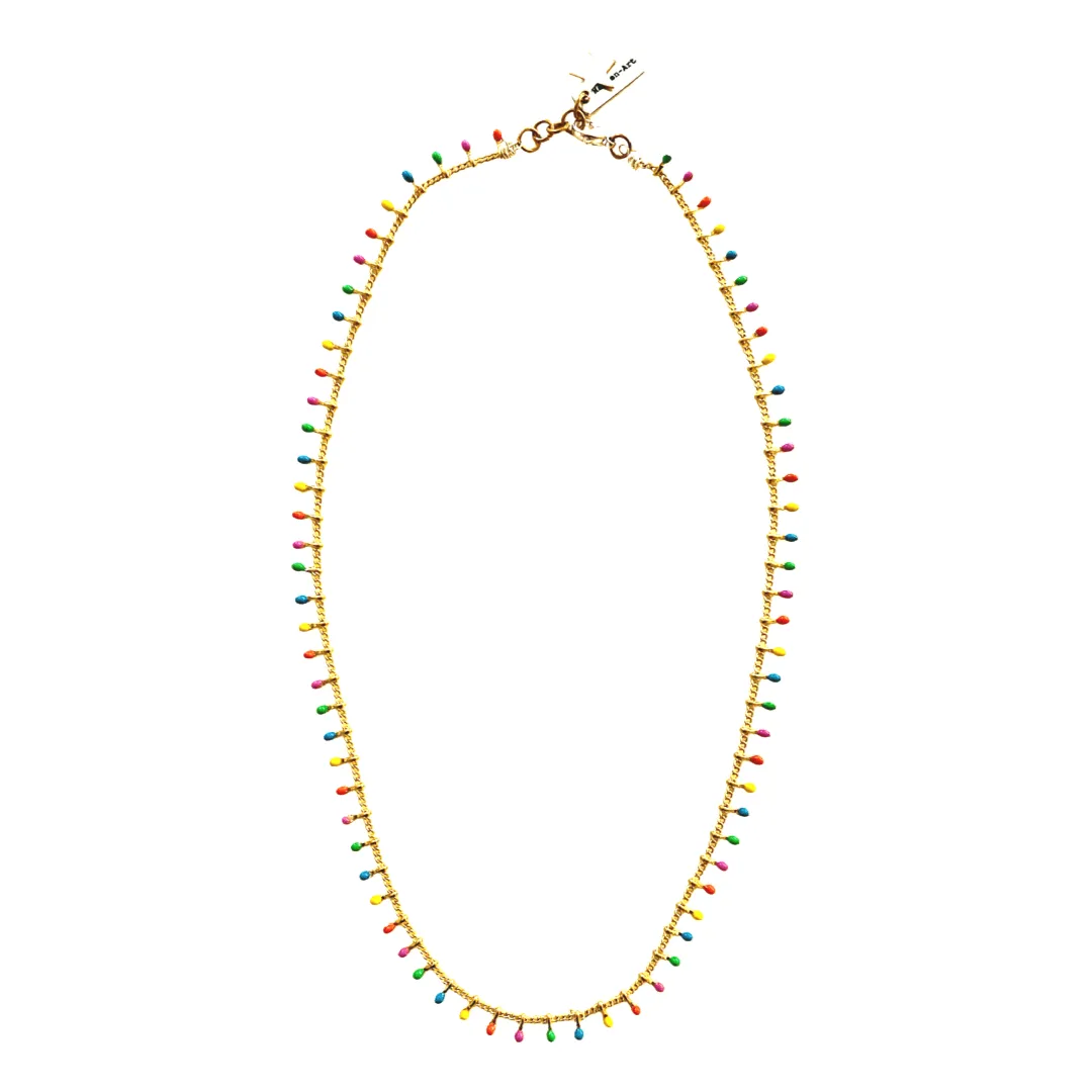 Pastel colors drop boho chic necklace in gold.