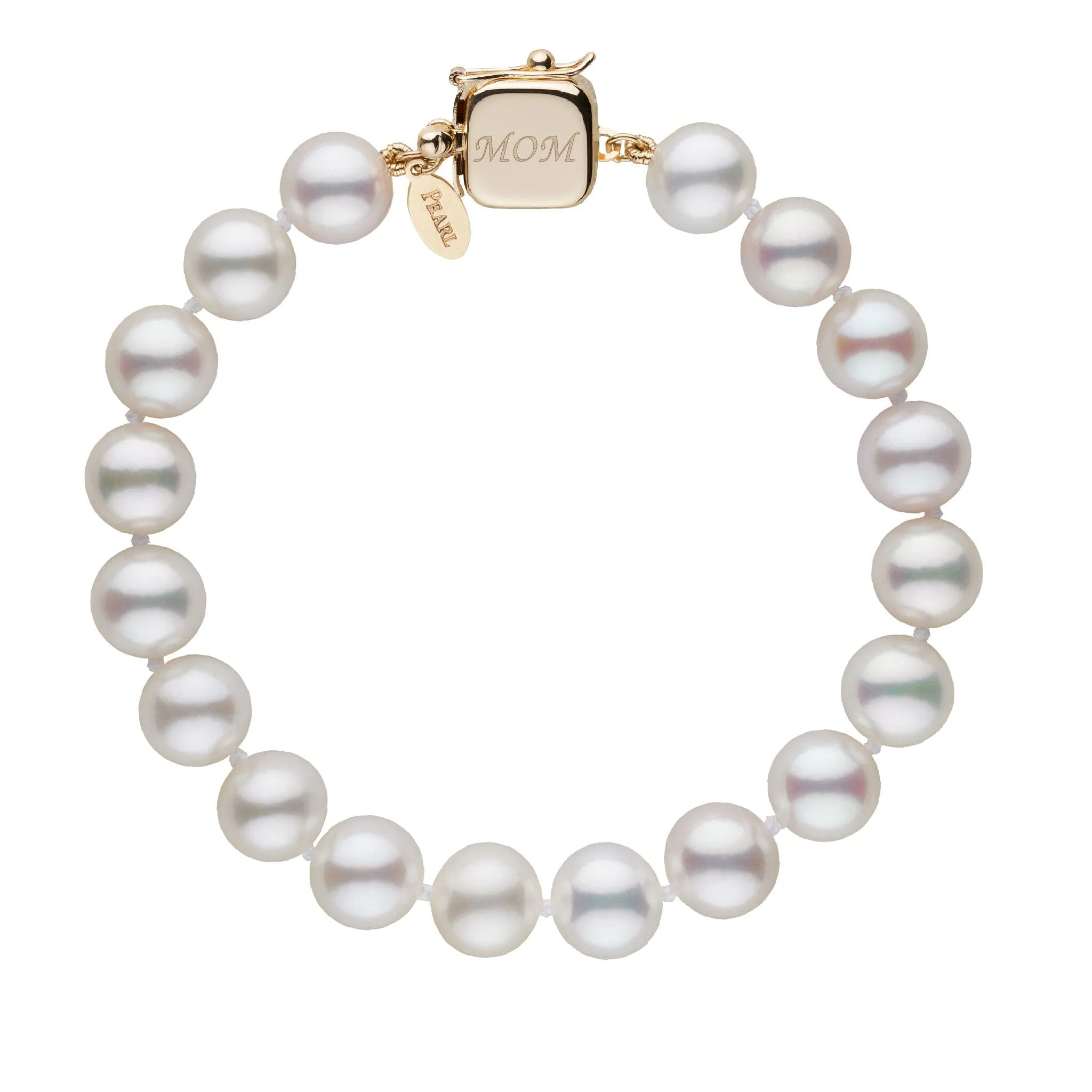 Personalized 8.5-9.0 mm White Freshadama Freshwater Pearl Square Clasp Bracelet