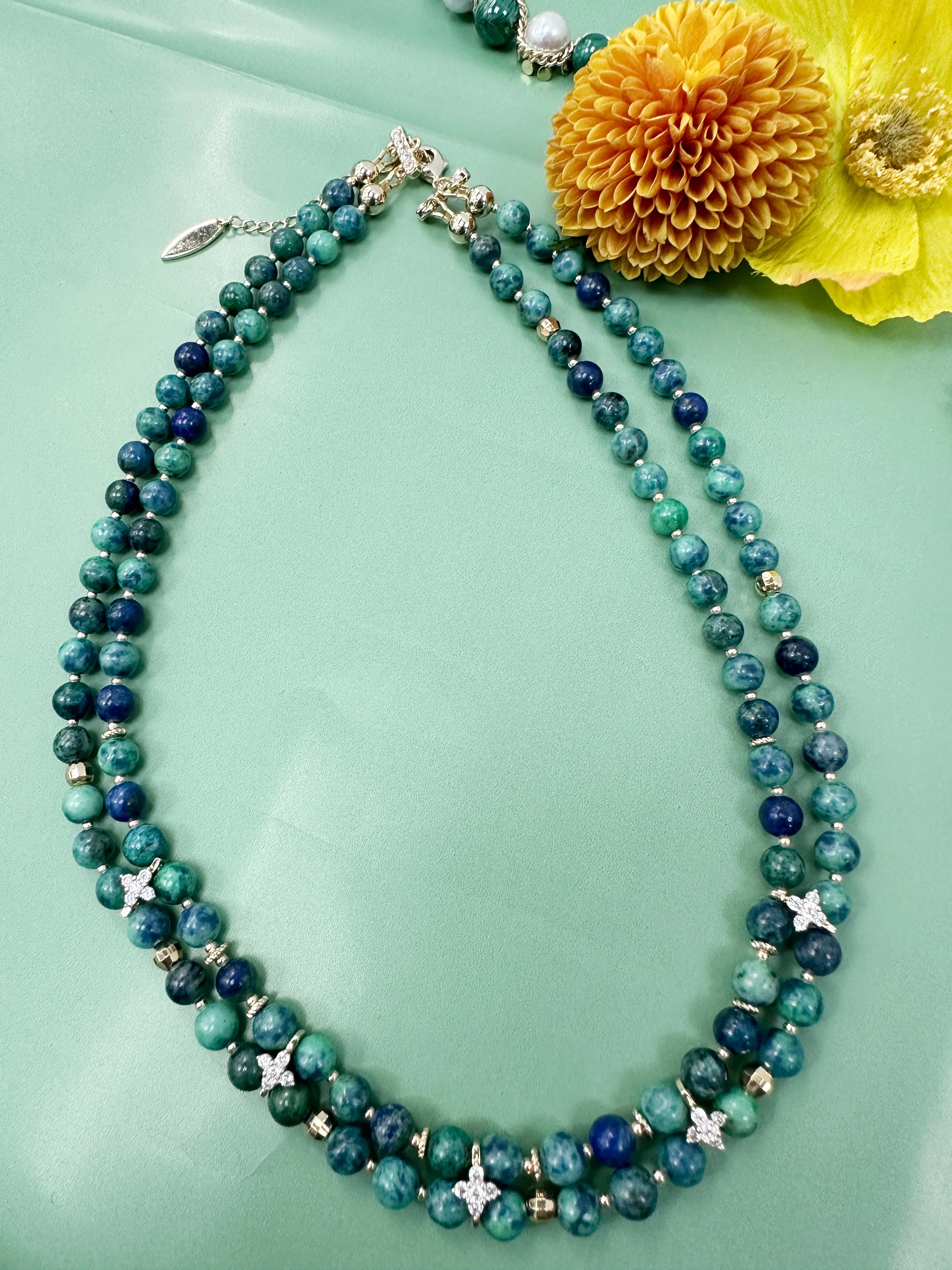 Phoenix Lapis with Zircon Stone Double Layers Collar Necklace LN044