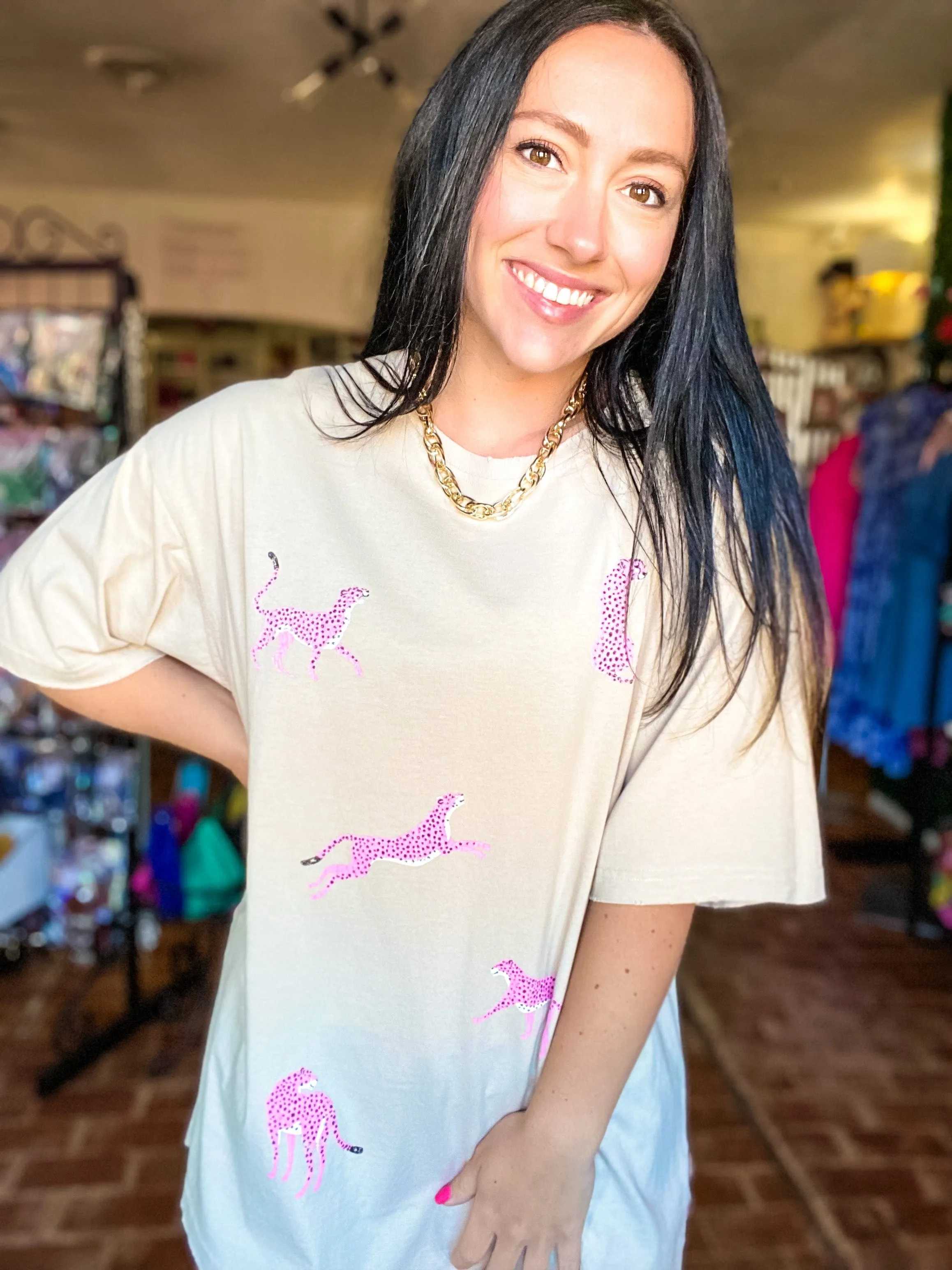 Pink Leopard Oversized Tee