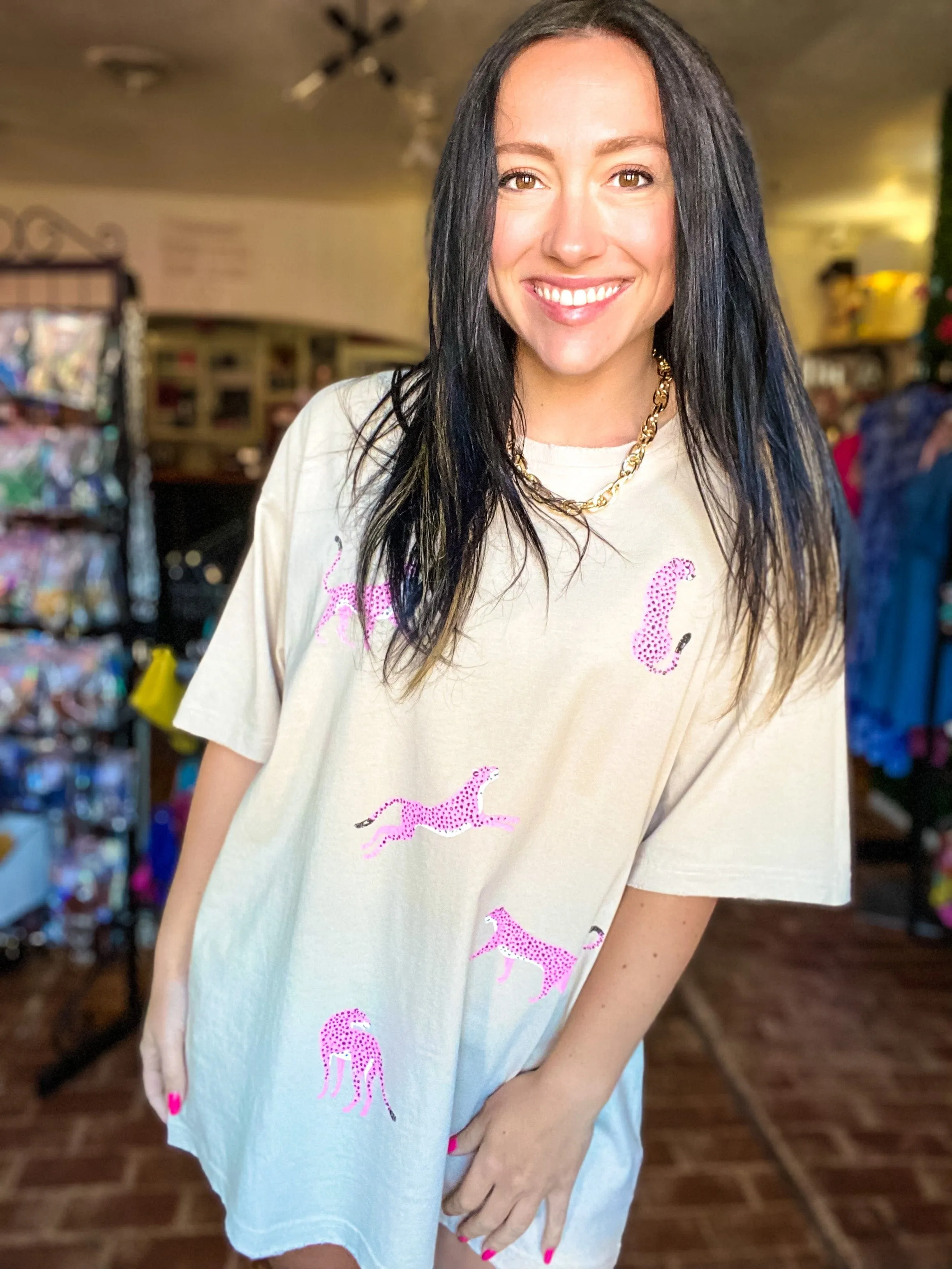 Pink Leopard Oversized Tee