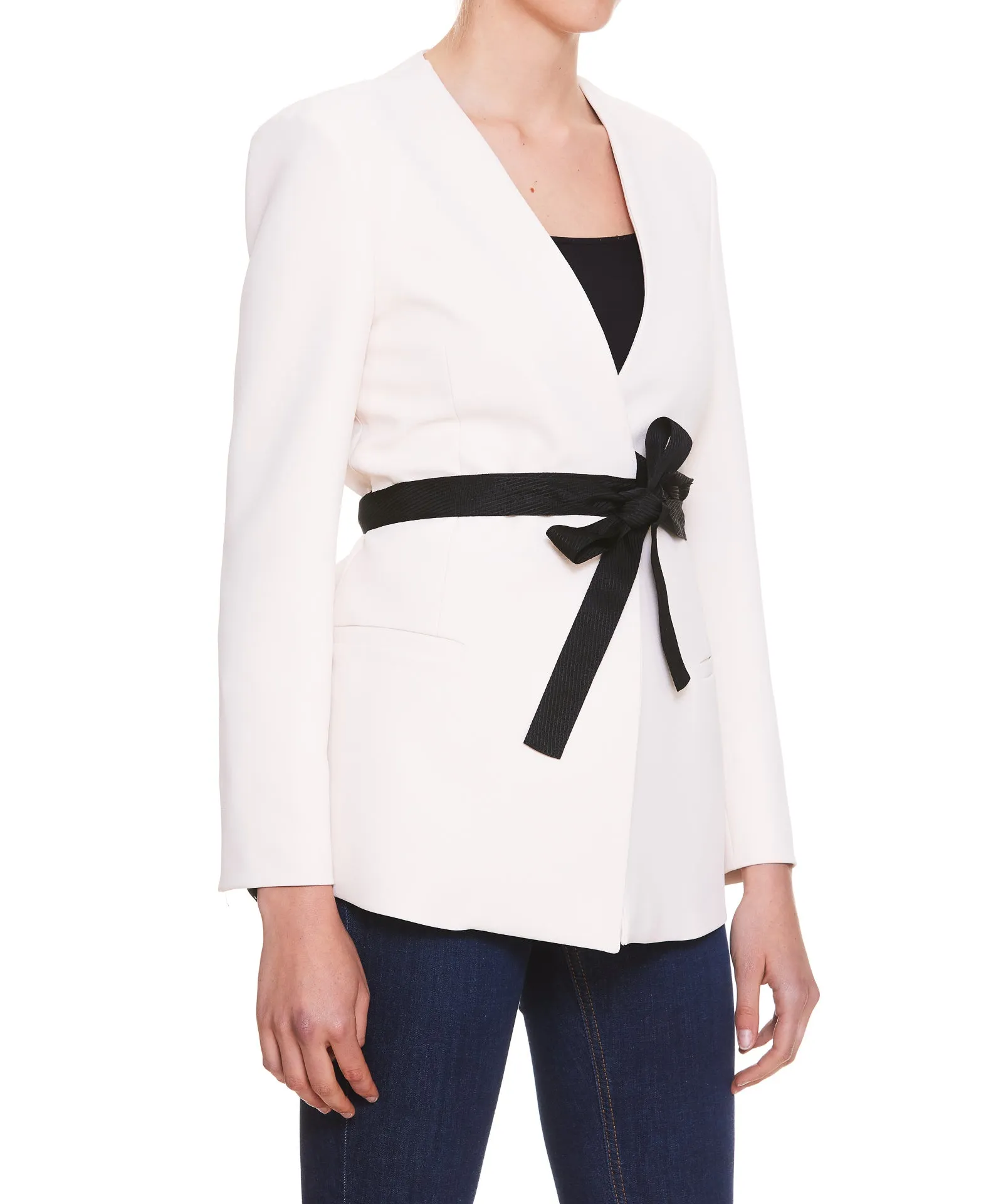 Pinko Cady Ribbon Detailed Tie Waist Blazer