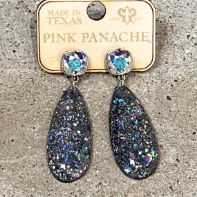 PP AB Gunmetal Oblong Glitter Earrings