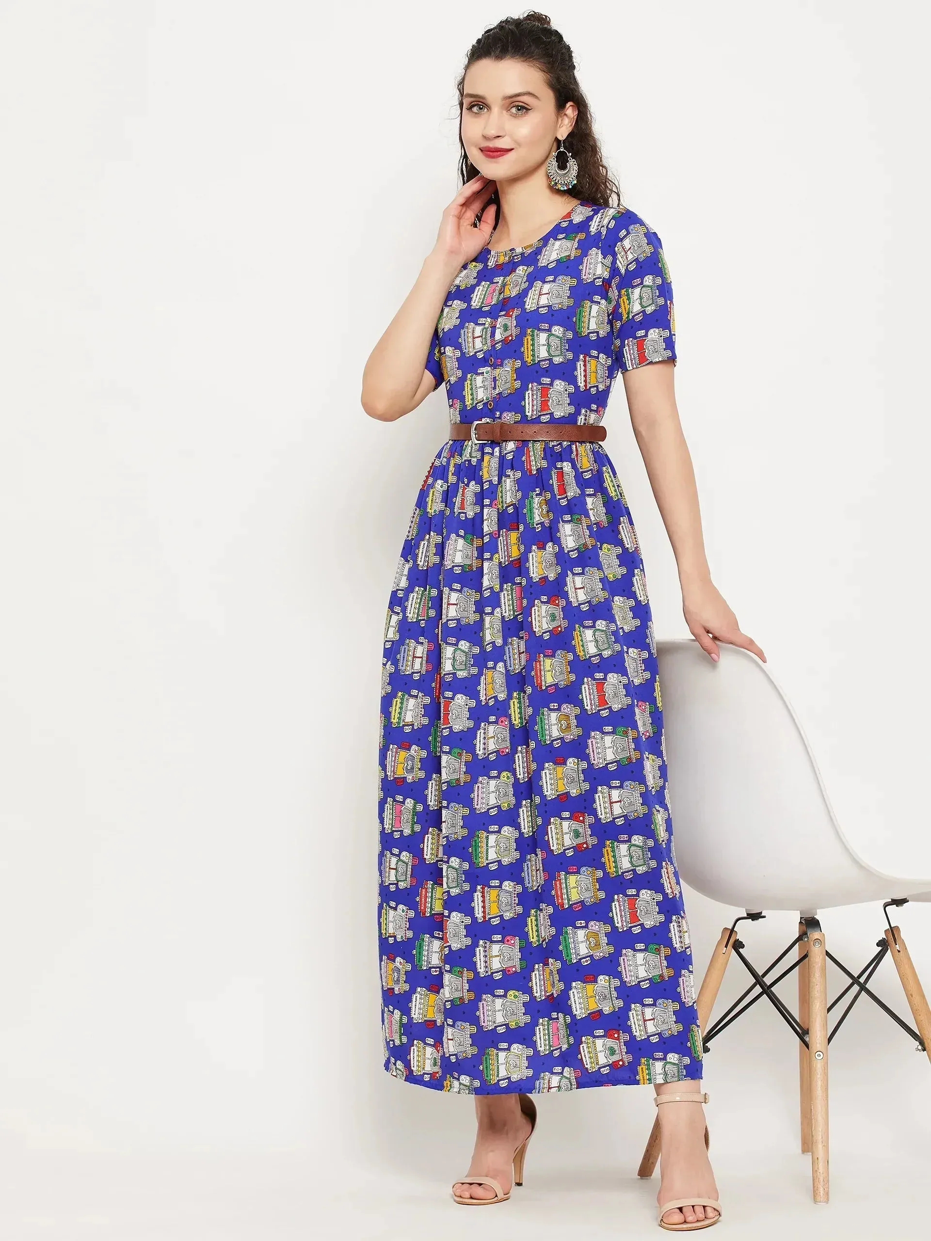 Printed Maxi Dress with Belt