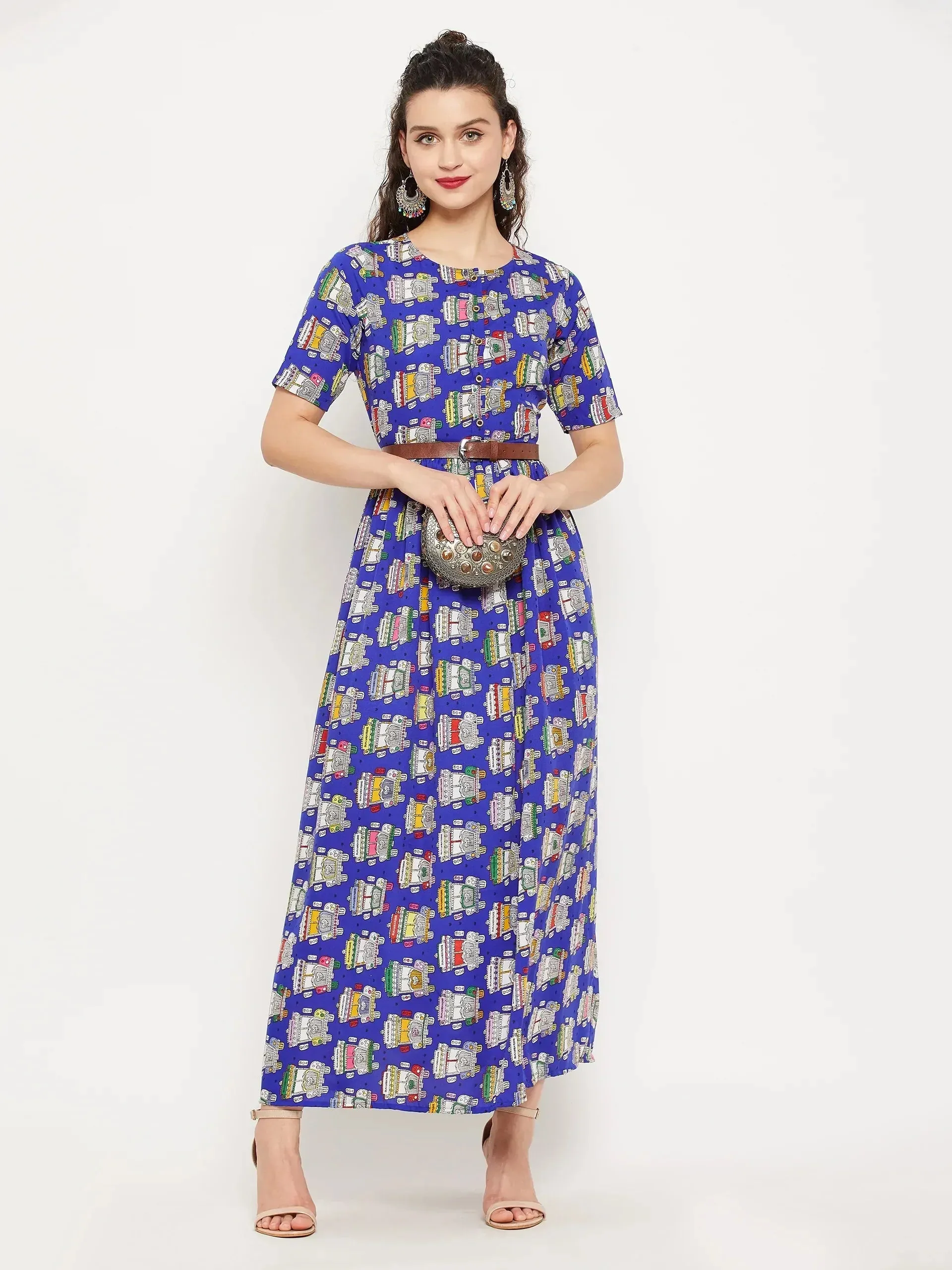 Printed Maxi Dress with Belt