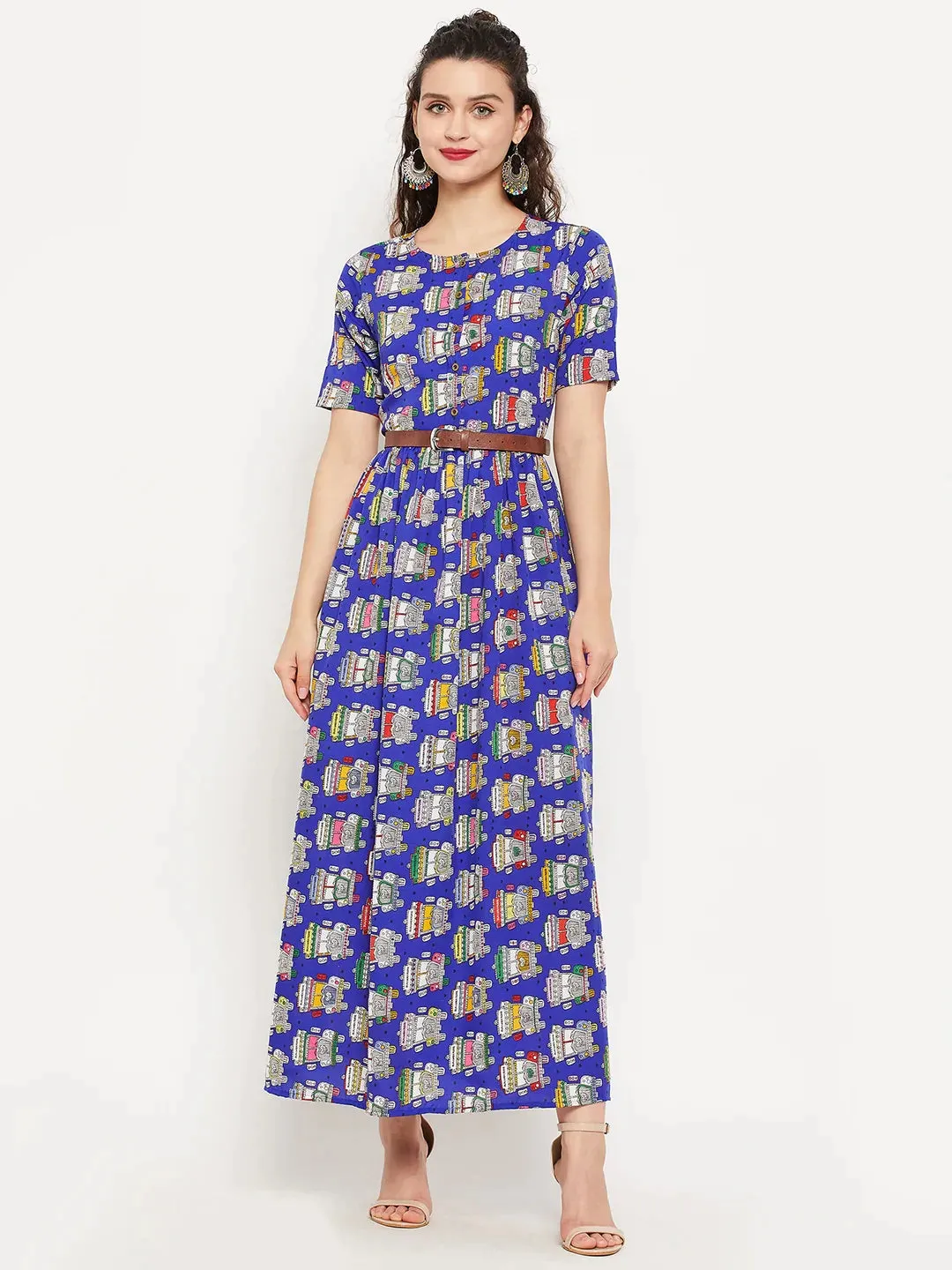 Printed Maxi Dress with Belt