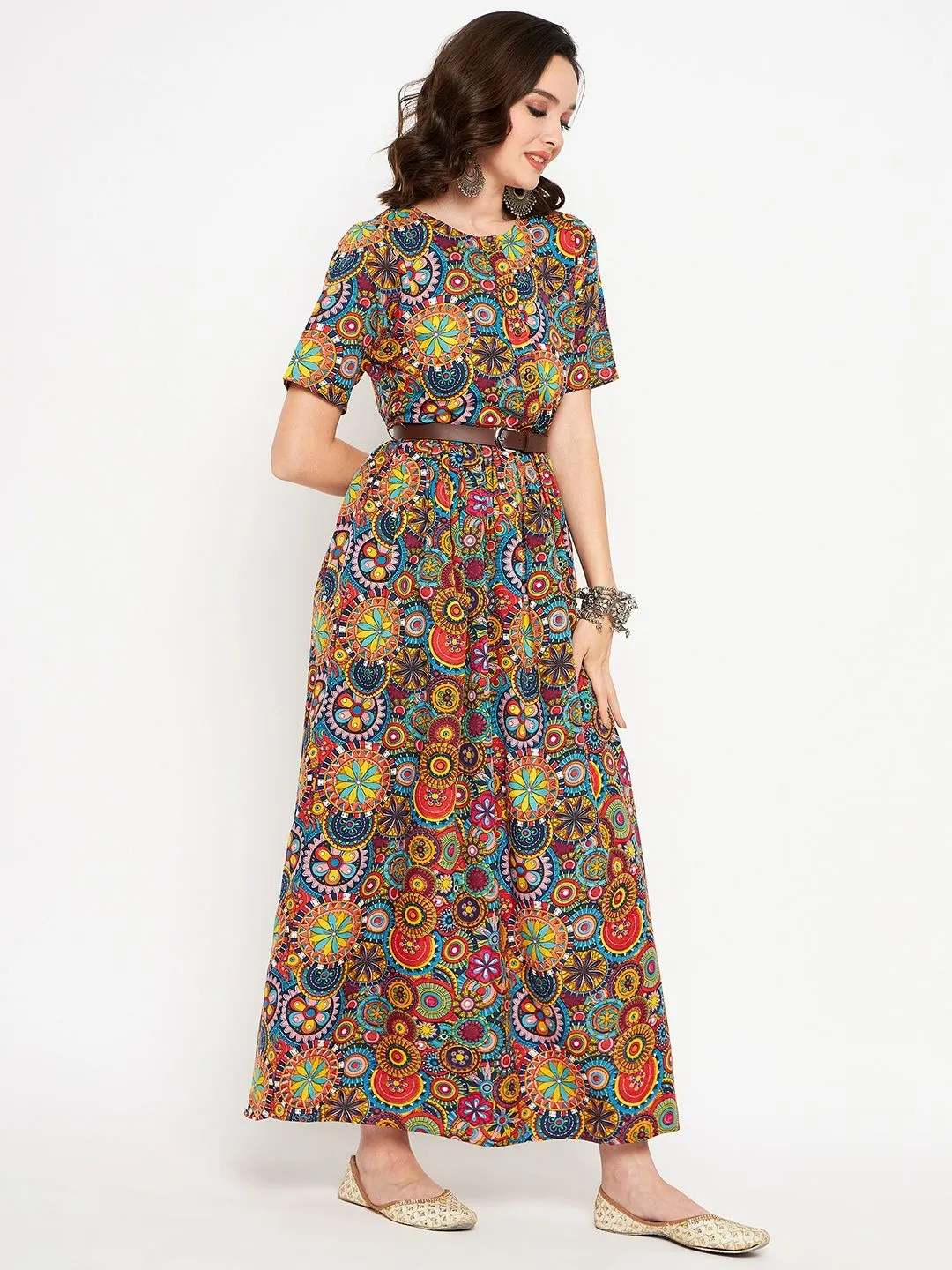 Printed Maxi Dress with Belt