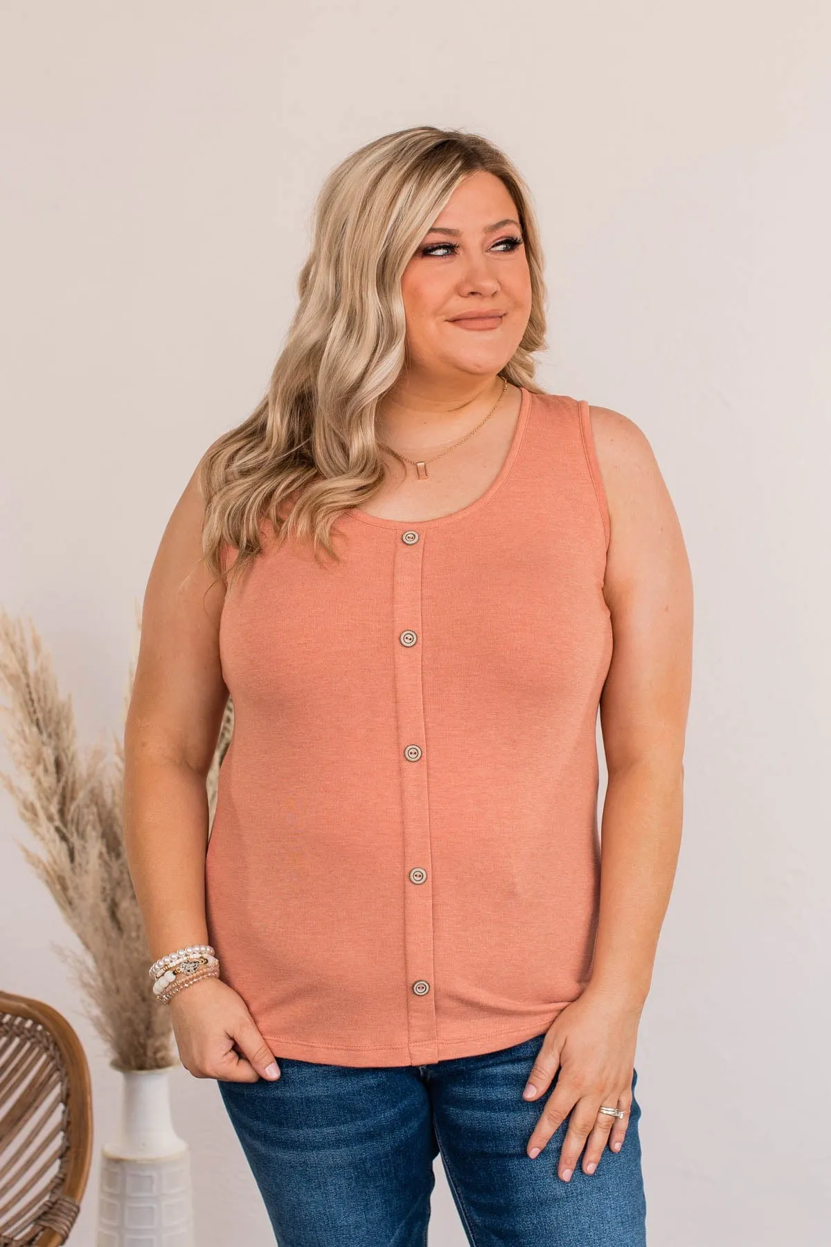 Proclaim My Love Button Tank- Dusty Coral