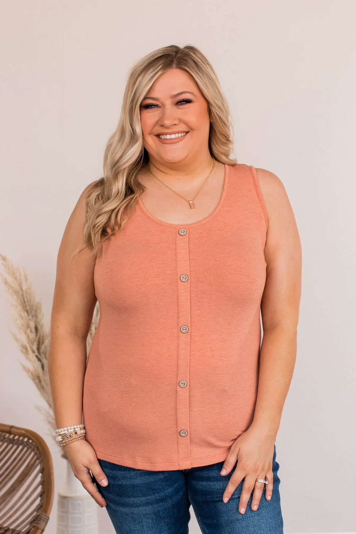 Proclaim My Love Button Tank- Dusty Coral