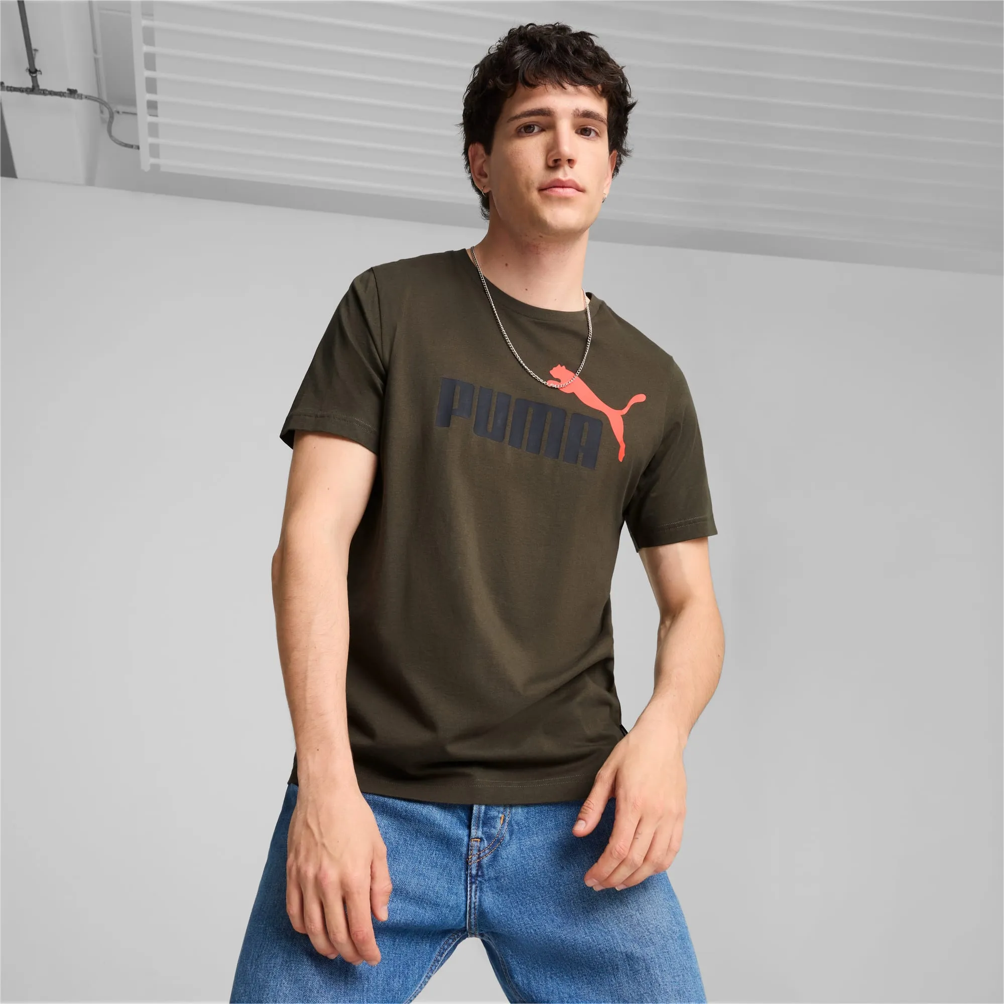 Puma 67923526 Mens Ess+ 2 Col Logo Tee Dark Olive