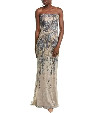 Rene Ruiz Strapless Printed Lace Mermaid Gown