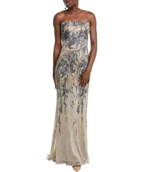 Rene Ruiz Strapless Printed Lace Mermaid Gown