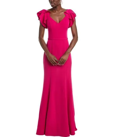 Rene Ruiz V-Neck Crepe Gown