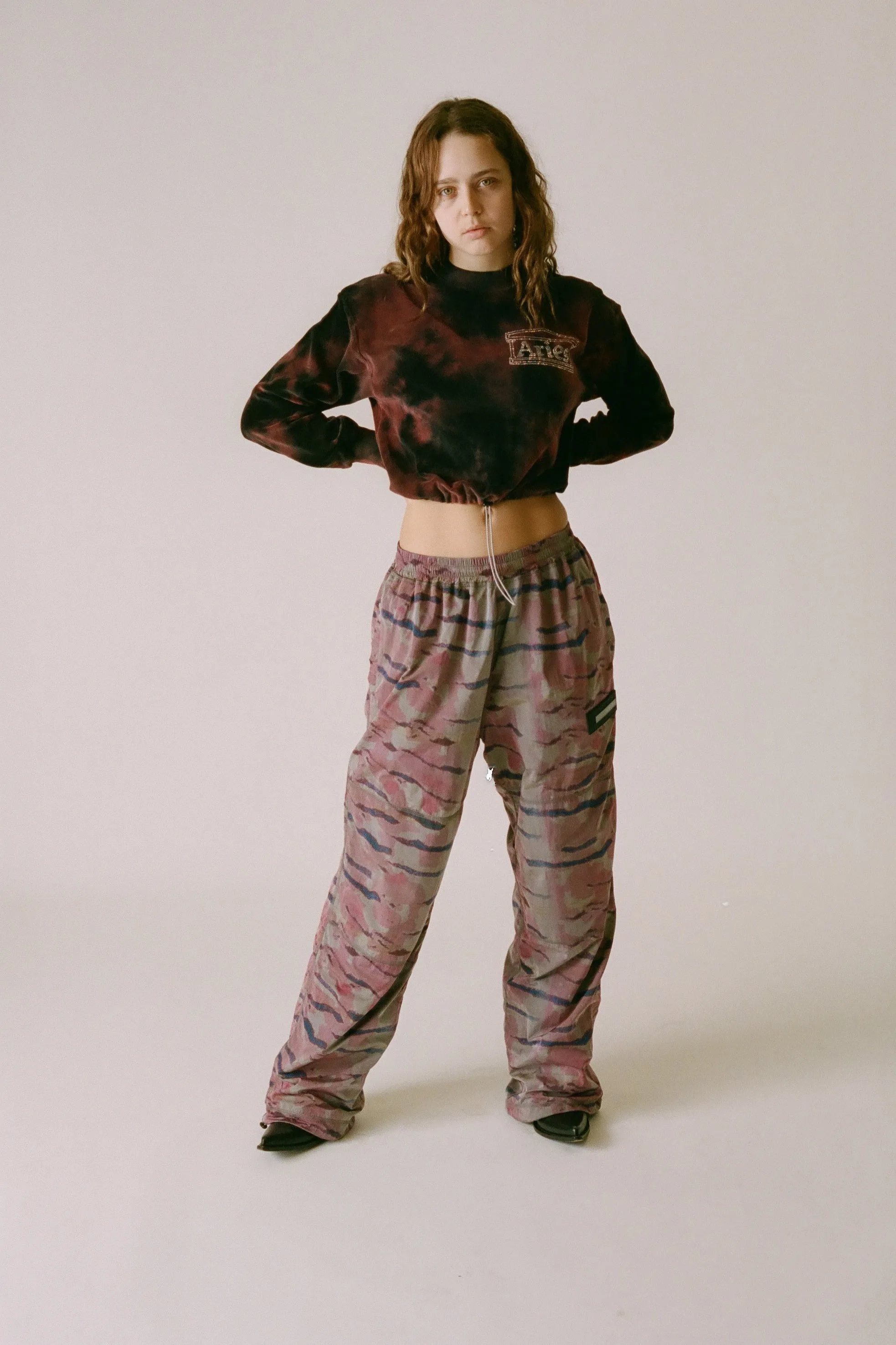 Rhinestone Velour Cropped Sweatshirt