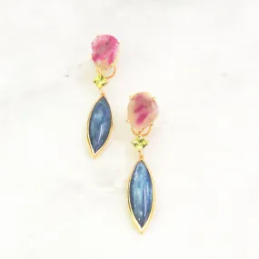 Ruby Rock Stud with Peridot & Kyanite Twinset Earrings