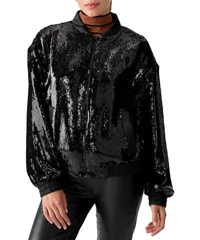 Sanctuary Sloan Womens Sequined Lightweight Bomber Jacket