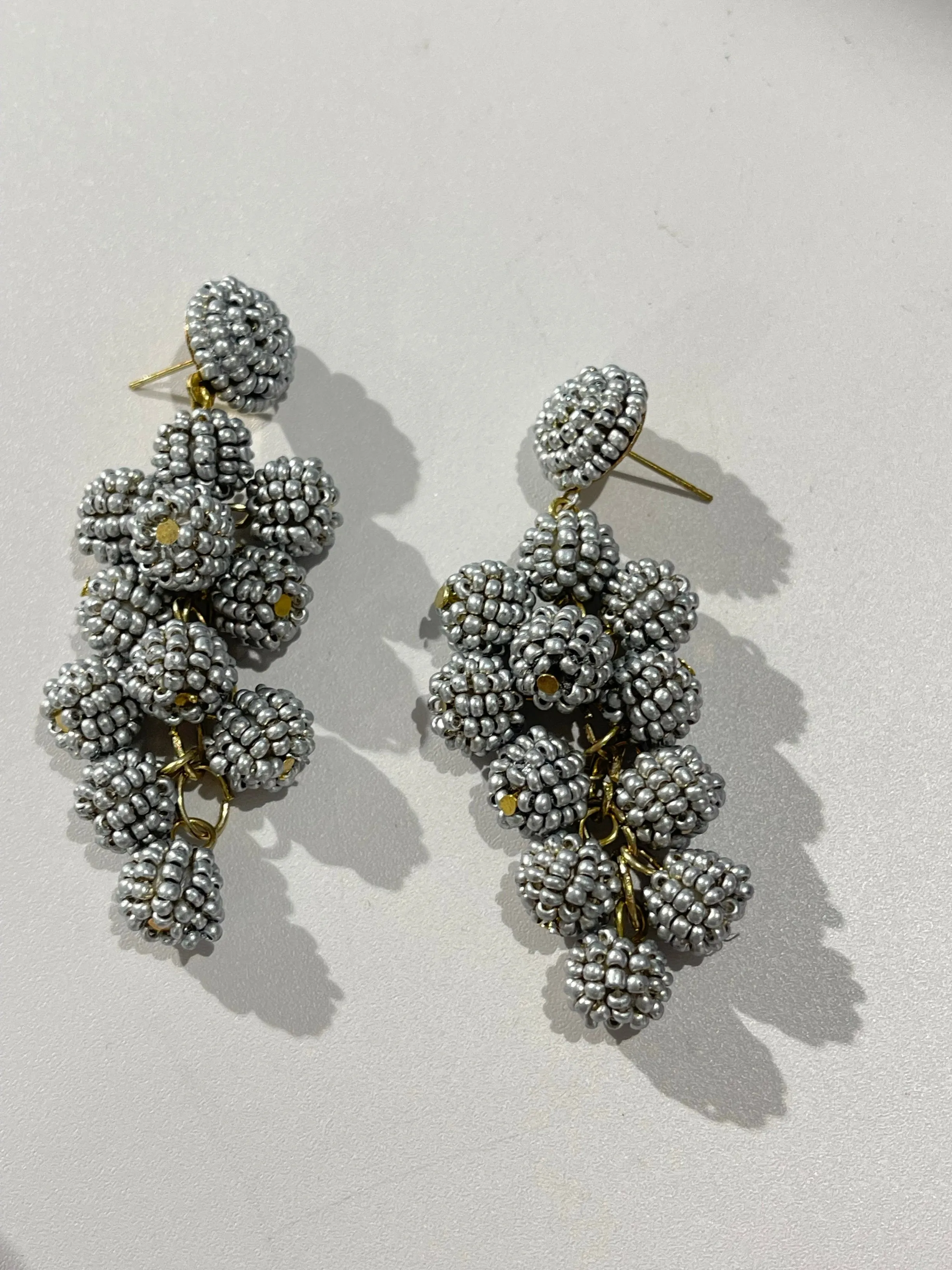 Seed Beaded Ball Cluster Vine Dangle Earrings