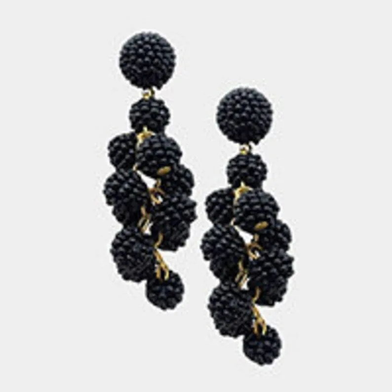 Seed Beaded Ball Cluster Vine Dangle Earrings