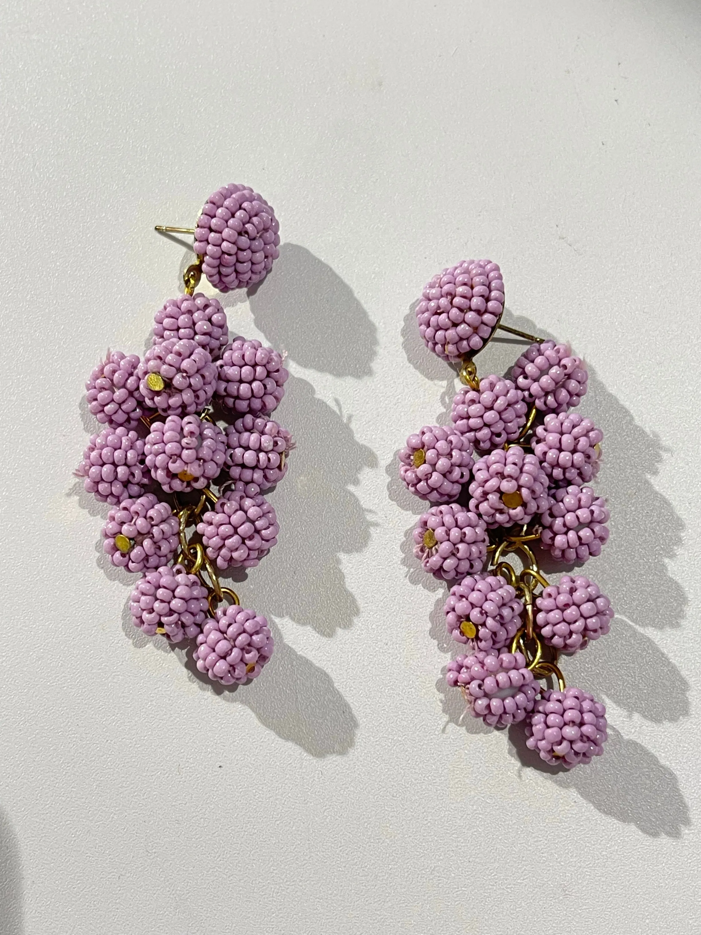 Seed Beaded Ball Cluster Vine Dangle Earrings