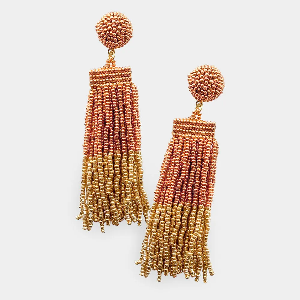 Seed Beaded Tassel Dangle Earrings